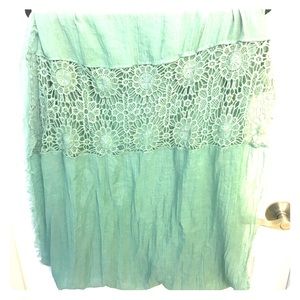 Turquoise Infinity Scarf with Floral Lace Detail